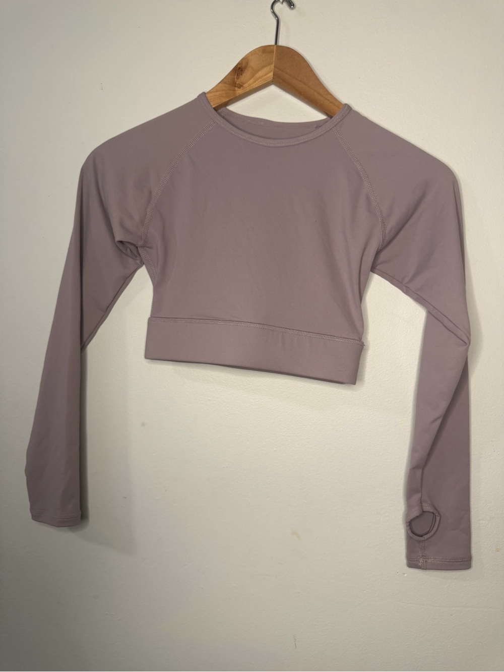 AYBL Core Long Sleeve Crop Top XS Mauve Purple Thumbhole Workout Athletic